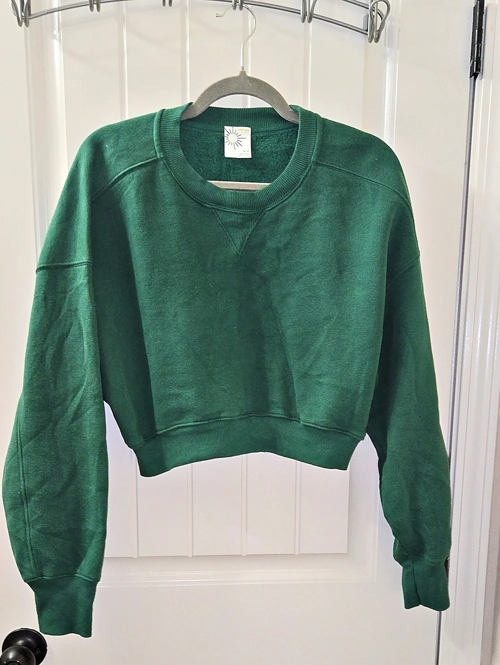 Offline by Aerie Cloud Fleece Cropped Oversized Crewneck Sweatshirt Green Medium